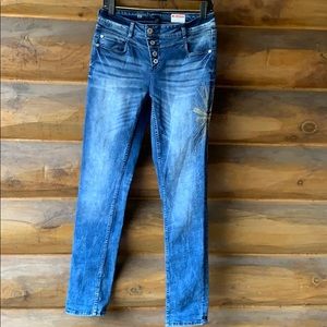 Like new, unique embroidered jeans
